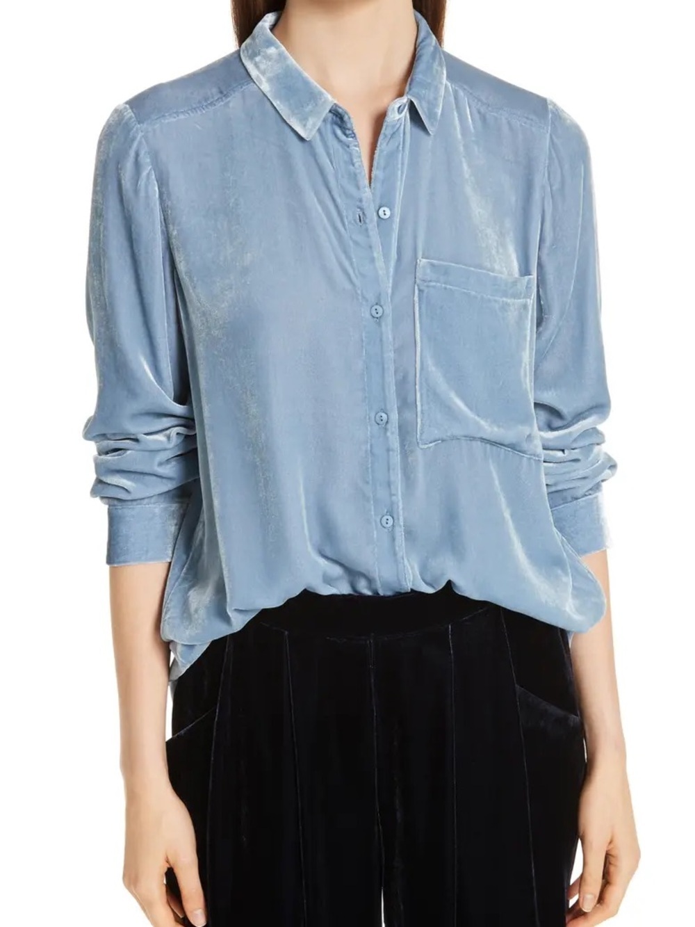 Eileen Fisher Light Blue Velvet Button Down Shirt